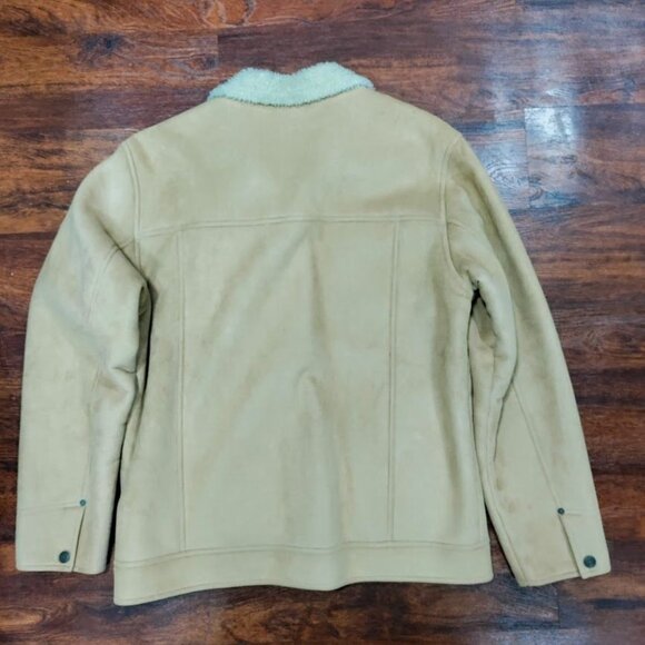 Old Navy Mens Coat M Tan Beige Faux Suede Snap Button Sherpa Lined  Size - Picture 3 of 10